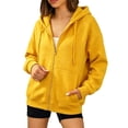 thumbnail image 1 of Plus Size Zip Up Hoodies for Women Oversized Long Sleeve Fleece Jacket Sweatshirts | Hooded Zip Jacket with Pockets, Light Weight Loose Fit, Casual Preppy Cute, Yellow, XXXL, 1 of 5