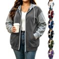 thumbnail image 1 of Plus Size Zip Up Hoodie for Women Color Block Long Sleeve Sweatshirt with Pockets for Fall Winter, 1 of 8