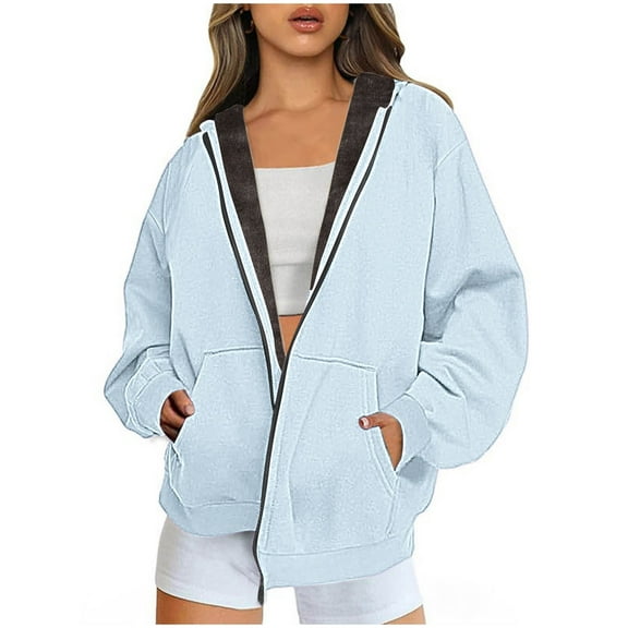 Plus Size Zip Up Hoodies for Womens Pullover Fashion Winter Warm And Fleece Heavy Printed Hooded Jacket With Zipper Double Pockets