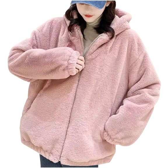 Plus Size Zip Up Jacket for Women Solid Color Casual Long Sleeve Zipper Warm Sweatshirt Tops Coat Zip Up Fleece Jacket Outerwear with Pocket