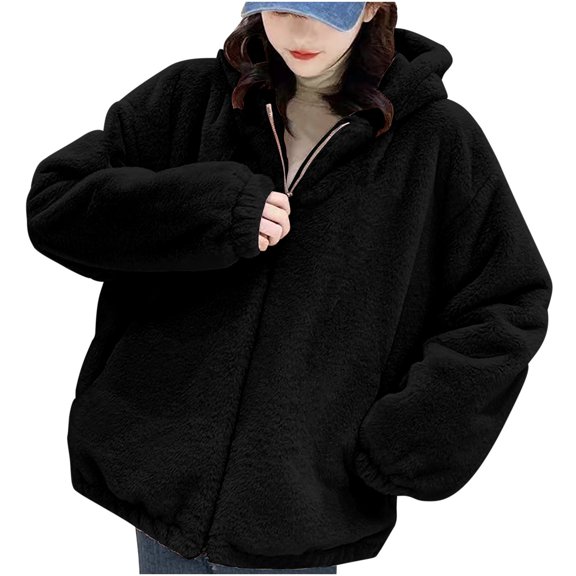 Plus Size Zip Up Jacket for Women Solid Color Casual Long Sleeve Zipper Warm Sweatshirt Tops Coat Zip Up Fleece Jacket Outerwear with Pocket