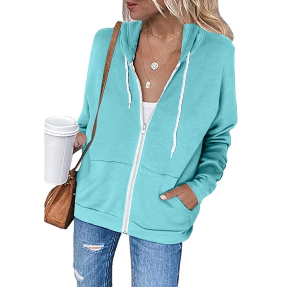 Plus Size Zip Up Women Hoodies Casual Hooded Slim Zipper Fleece Sweater Coat Up to 65% off