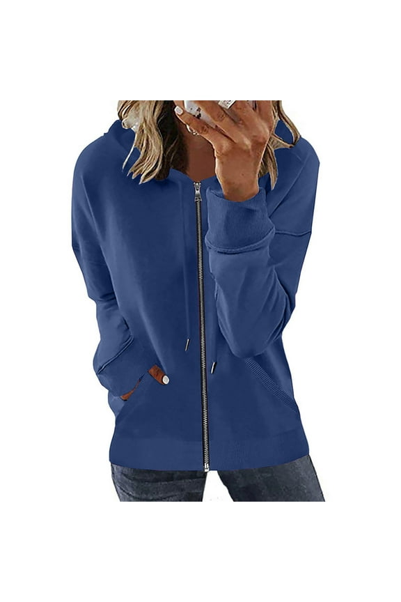 Plus Size Zip Up Women Hoodies Long Sleeve Zipper Open Front Loose Outerwear Printing Blouse Coat Tops Pockets Hooded Blouse Up to 65% off