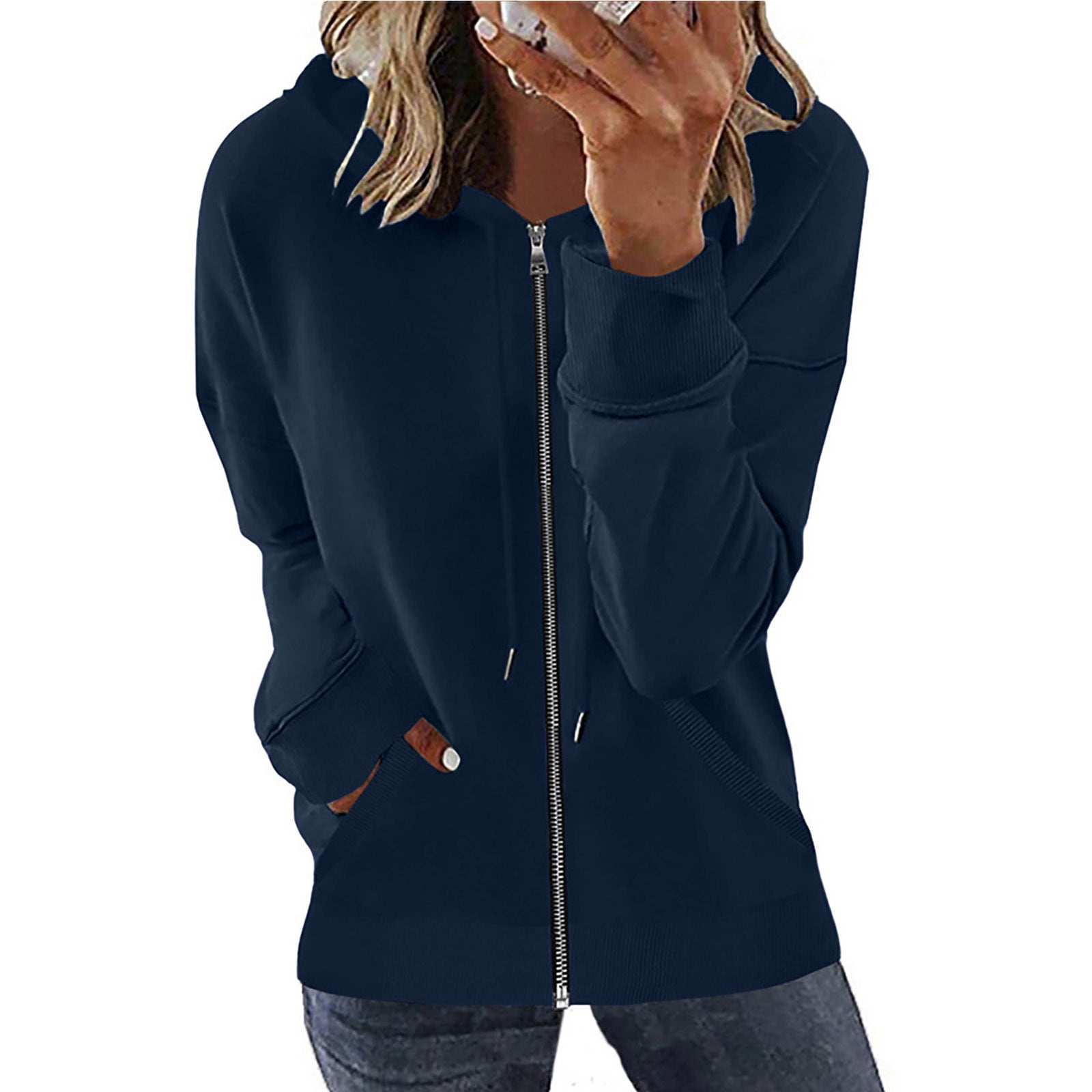 Full Size Fuzzy Zip Up Hooded Outerwear Plus Size