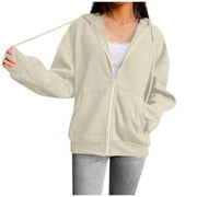 NDBULD Plus Size Zip Up Women Hoodies Zipper V-Neck Pullover Tops Long Sleeve Hooded Blouse Sweatshirt Up to 65% off
