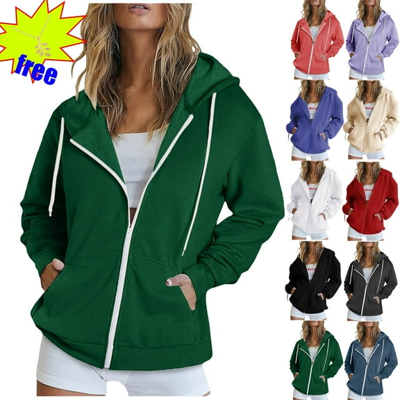 Plus Size Zip Up Women Hoodies Zipper V-Neck Pullover Tops Long Sleeve Hooded Blouse Sweatshirt