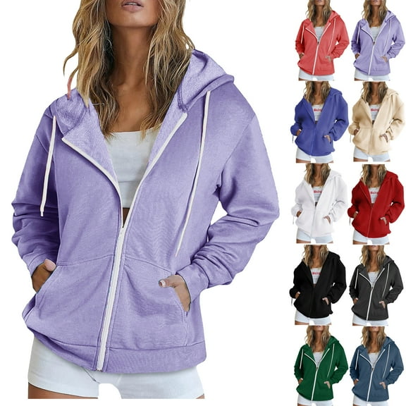 Plus Size Zip Up Women Hoodies Zipper V-Neck Pullover Tops Long Sleeve Hooded Blouse Sweatshirt