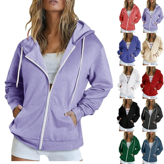 Plus Size Zip Up Women Hoodies Zipper V-Neck Pullover Tops Long Sleeve Hooded Blouse Sweatshirt