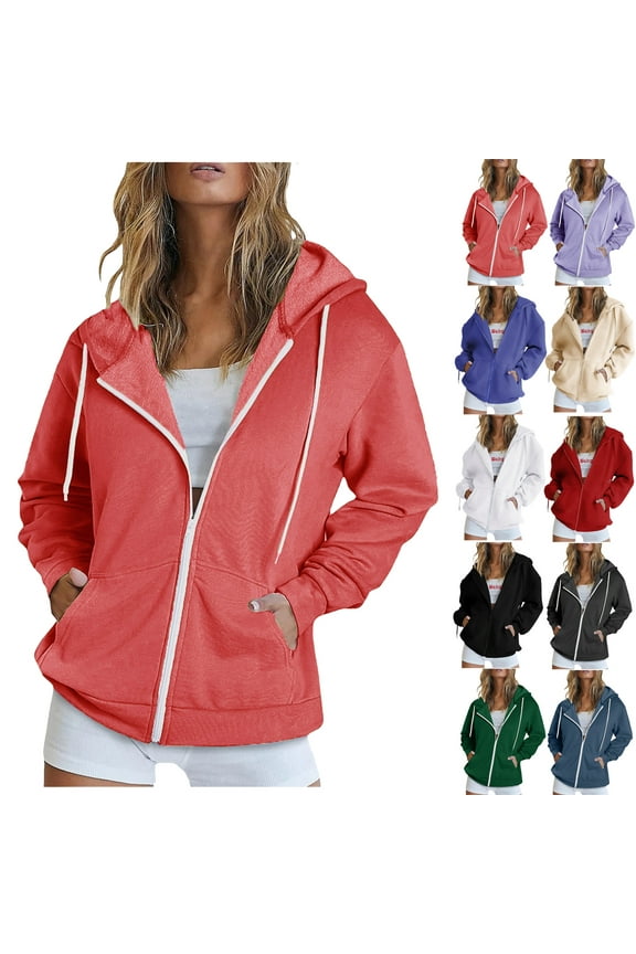 Plus Size Zip Up Women Hoodies Zipper V-Neck Pullover Tops Long Sleeve Hooded Blouse Sweatshirt