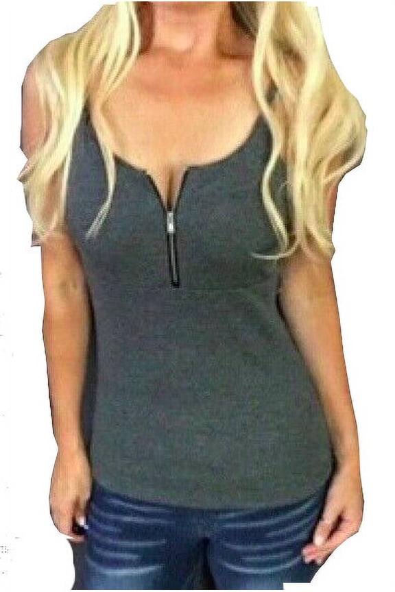 Plus Size Zipper Trim Stretchy Sleeveless Tank Top