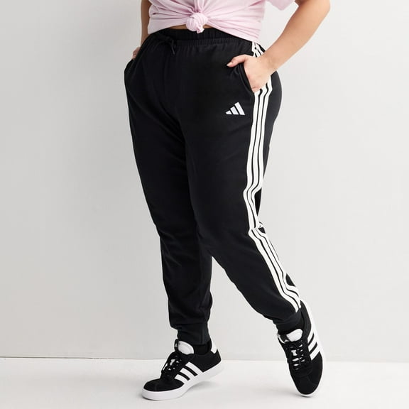 Plus Size adidas Essentials 3-Stripes Jogger Pants Color: Black White Size: 1X