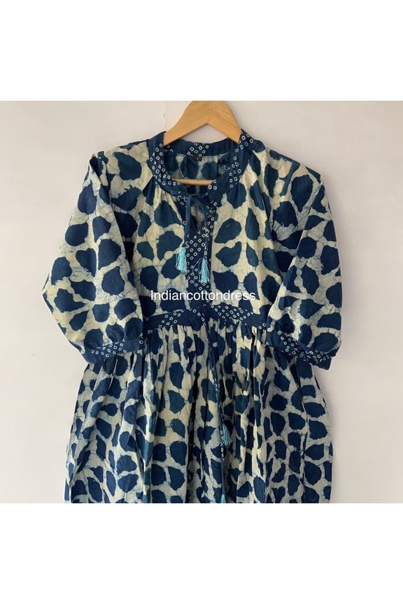Plus Size indigo block Print Cotton Dress,Handmade Dress ,Sketer Circle Dress, Flapper Dress, Blousen Dress,Long And Short Dress