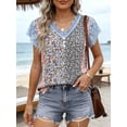 thumbnail image 1 of Plus SizeWomen's Floral Print V Neck Lace Trim Blouse, Casual Short Sleeve Summer Top, 1 of 5