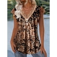 thumbnail image 1 of Plus SizeWomen's Floral Print V Neck Lace Trim Blouse, Casual Short Sleeve Summer Top, 1 of 6