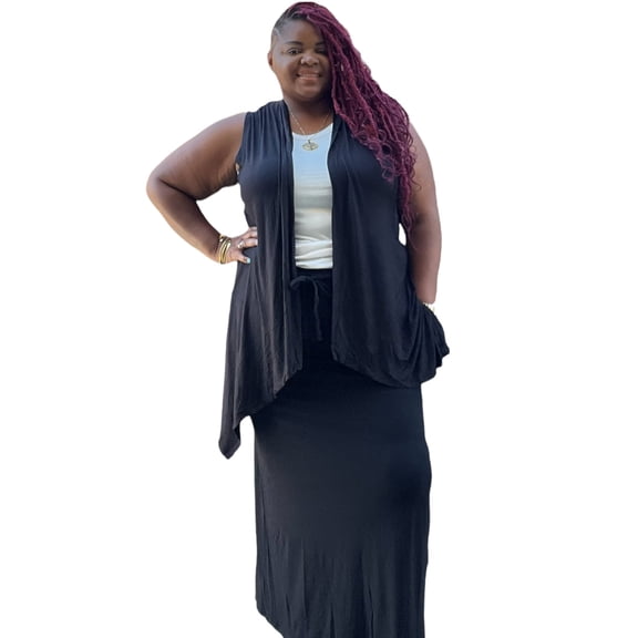 Plus Sleeveless Draped Open Front Cardigan