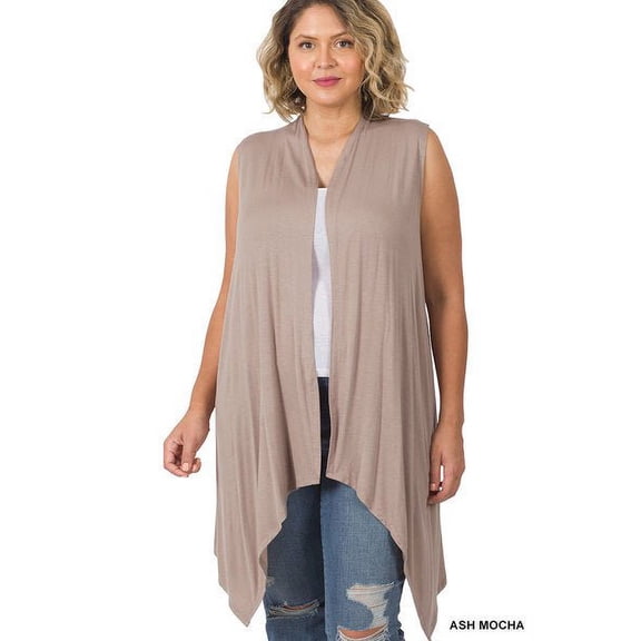 Plus Sleeveless Draped Open Front Cardigan