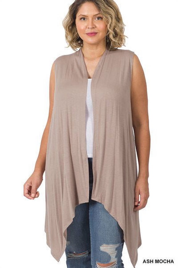 Plus Sleeveless Draped Open Front Cardigan