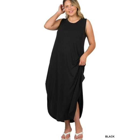 Plus Sleeveless Maxi Dress (Black, 2X)