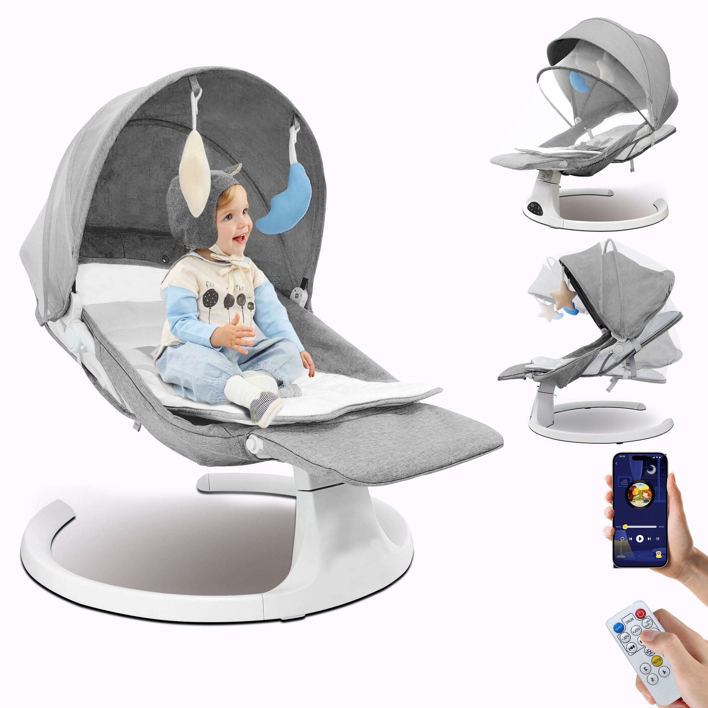 Plus Smart Sensing Baby Swing Chair&Rocking Chair Swing Timer, 5 Speeds ...