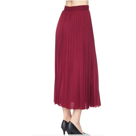 Plus Solid Lined Pleated Long Waist Skirt