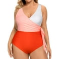 thumbnail image 1 of Plus Size One Piece Swimsuits for Women Wrap Color Block Tie Side Bathing Suit Slimming Swimwears, 1 of 8