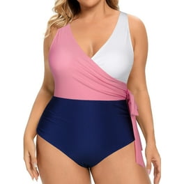 Plus Size Swimsuits for Women V Neck Mesh One Piece Bathing