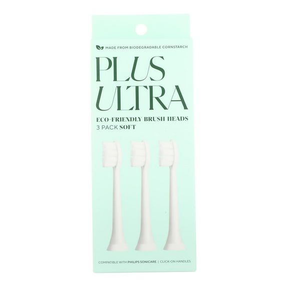 PLUS ULTRA Replacement Brush Heads Compatible with Philips Sonicare Toothbrush with Click-On Handles, 3 Pack Replacement Heads, Eco Brush Heads Made From Plants