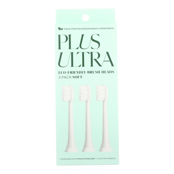 PLUS ULTRA Replacement Brush Heads Compatible with Philips Sonicare Toothbrush with Click-On Handles, 3 Pack Replacement Heads, Eco Brush Heads Made From Plants