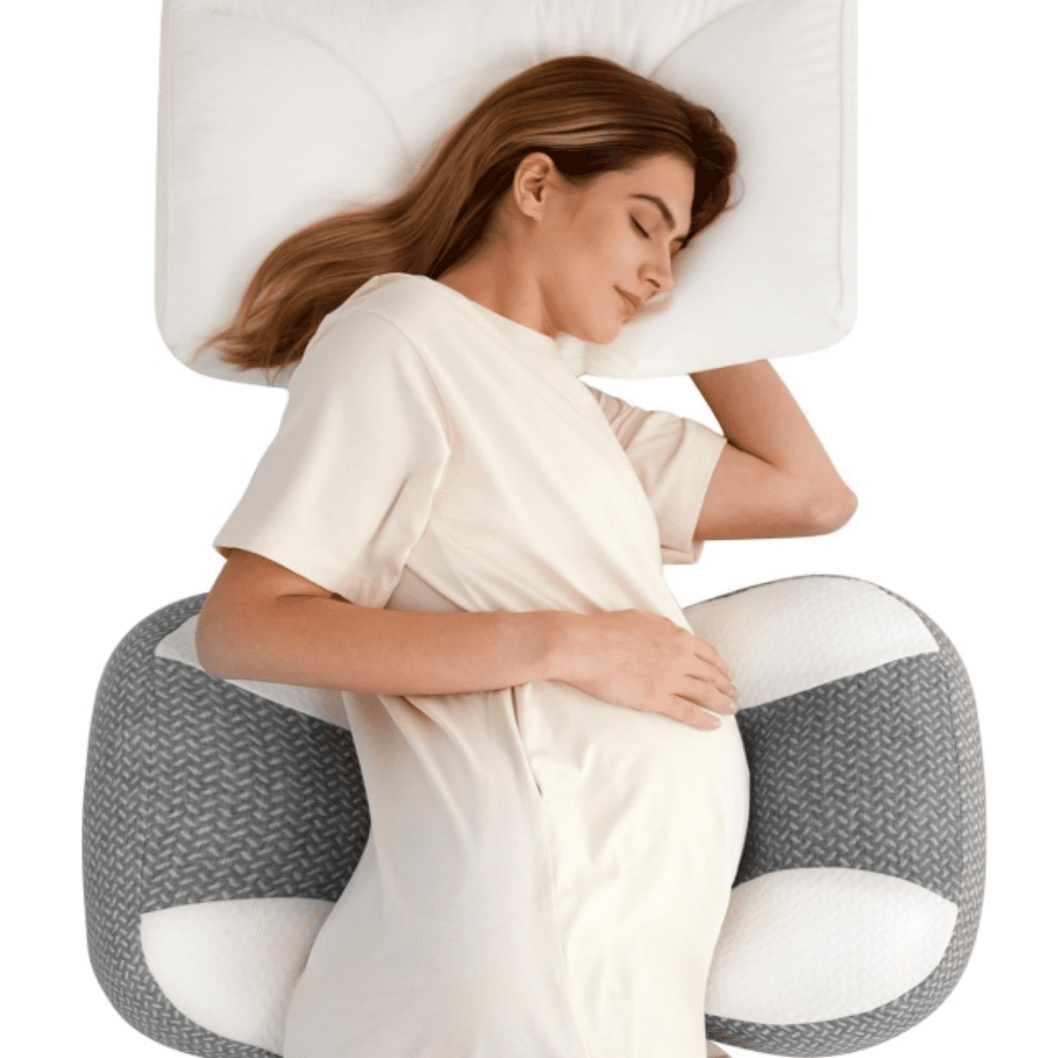 Plus W Shaped Pregnancy Pillow for Sleeping, Adjustable Maternity Pillow for Side Sleepers, Portable Wedge Belly Support, Compact Design for Back Belly and HIPS, Grey and White