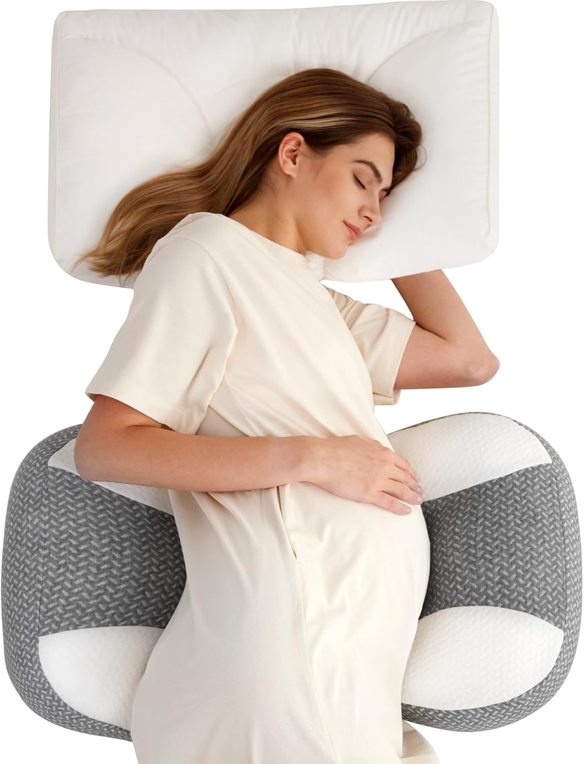 Plus W Shaped Pregnancy Pillow for Sleeping - Adjustable Maternity Pillow for Side Sleepers - Portable Wedge Belly Support -Compact Design for Back Belly and HIPS