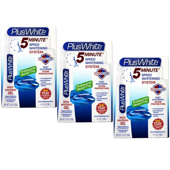 Plus White 5 Minute Speed Whitening System Fast & Effective Teeth Whitening Gel & Professional Dental Tray & Dental Whitening Rinse - 3 Pack