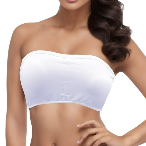 Plus Women Double Bandeau Strapless Undershirt Strapless Bra Stretchy Padded Long Tube Tops Removable Top Size