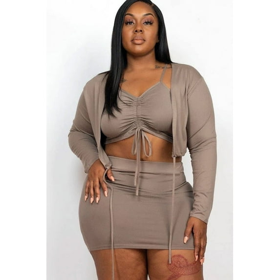 Plus Women Drawstring Cami Top & Skirt Set