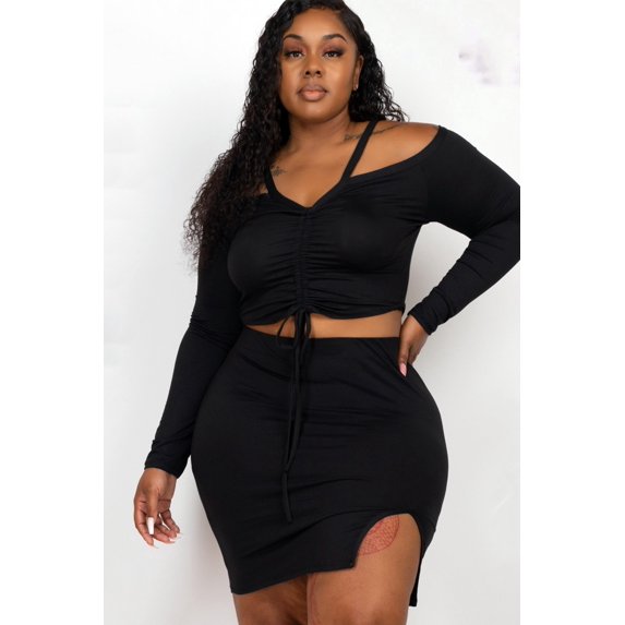 Plus Women Off Shoulder Skirt Set