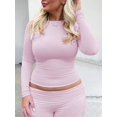 thumbnail image 1 of Plus Women's Long Sleeve Round Neck Plain Ruched Fit Tee, 1 of 6
