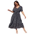 thumbnail image 1 of Plus Women's Plus Size A-Line Deep V-Neck Elastic Sash Waist Maxi Formal Dress, 1 of 9