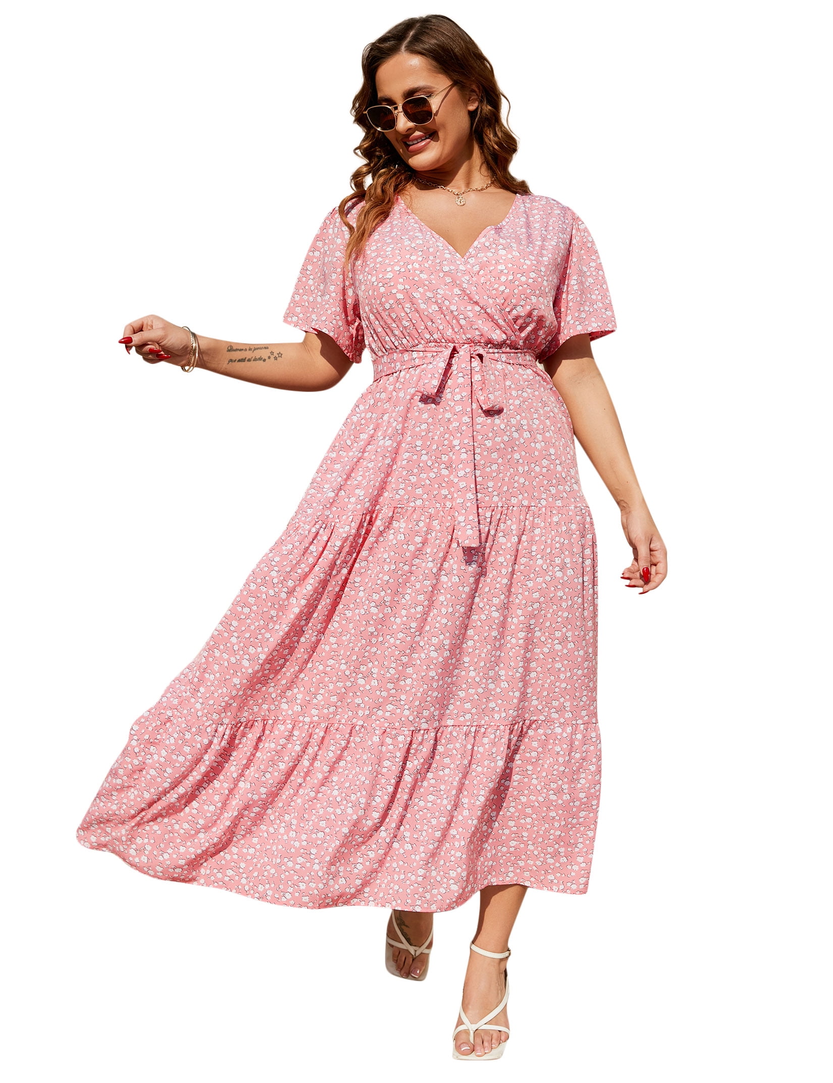 Women's Plus Size A Line Dress Solid Color V Neck Long Sleeve
