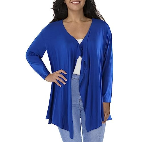 Plus Womens Knit Split Hem Cardigan Sweater Vivid Blue 3X