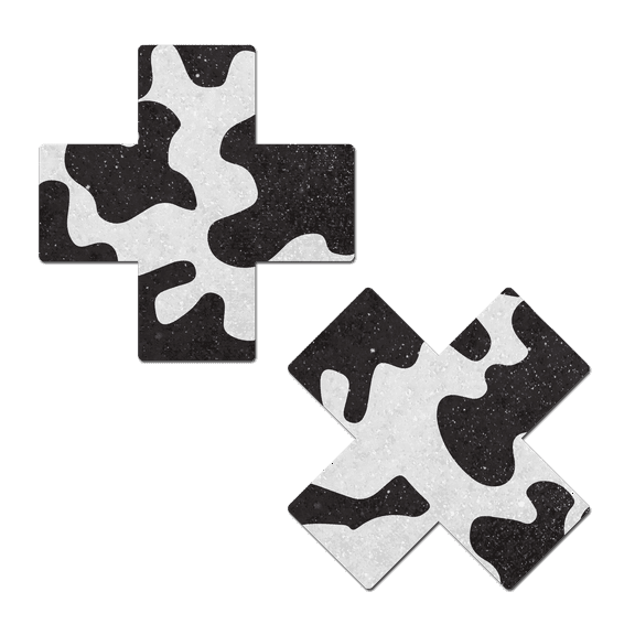 Plus X: Black & White Cow Print Cross Nipple Pasties by Pastease®