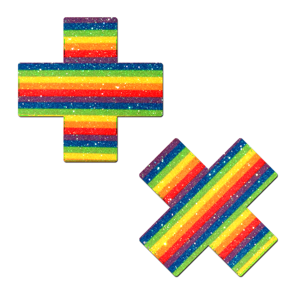 Plus X: Glittering Rainbow Cross Nipple Pasties by Pastease®