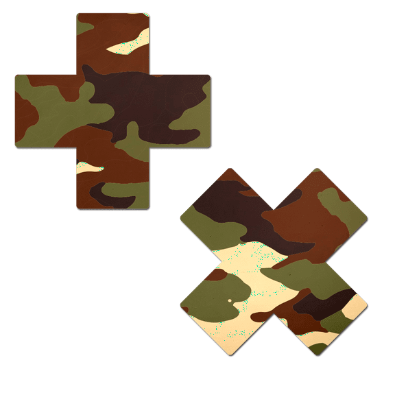 Plus X: Green Camo Cross Nipple Pasties by Pastease®