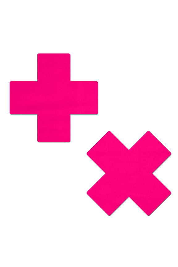 Plus X: Neon Pink (Blacklight Reactive)Cross Nipple Pasties by Pastease®