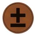 thumbnail image 1 of Plus or Minus Range of Values Math Symbol 2.5" Faux Leather Round Engraved Iron-On Patch - Brown, 1 of 6