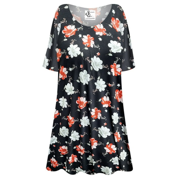 Plus size 0x Petite Womens Short Sleeve Night Bloom Print Tunic Tops Casual Loose Fitting Flowy Shirts Blouses