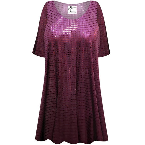 Plus size 1x Womens Short Sleeve Burgundy Mirror Reflection Designer Print Tunic Tops Casual Loose Fitting Flowy Shirts Blouses