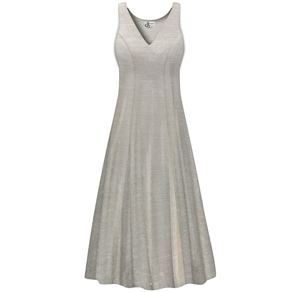 Plus size 2x Tall Womens Dress Essential Taupe Designer Print Sleeveless Low V-Neck Princess Cut