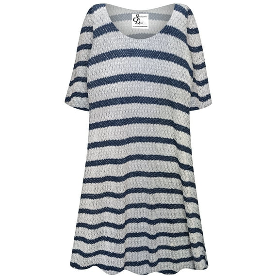 Plus size 2x Tall Womens Short Sleeve White and Navy Designer Print Tunic Tops Casual Loose Fitting Flowy Shirts Blouses