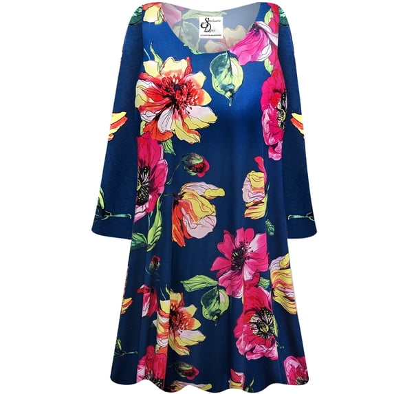 Plus size 2x Womens Long Sleeve Blue Spring Dream Tunic Tops Casual Loose Fitting Flowy Shirts Blouses