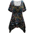 thumbnail image 1 of Plus size 2x Womens Short Sleeve Casual Golden Leaf Designer Print Babydoll Tops Rouched Peplum Eclectic T-Shirts, 1 of 4