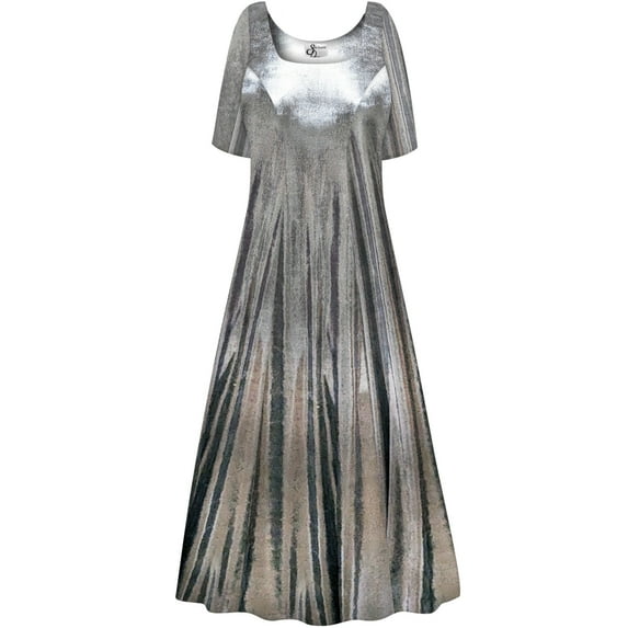 Plus size 3x Petite Womens Dress Silver Metallic Short Sleeve Square Neck Princess Cut